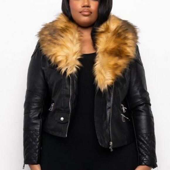 REACH FOR IT ALL  FAUX FUR COLLARED MOTO JACKET ( BRAND NEW !!!!!! ) - Picture 6 of 9